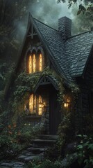 Obraz premium Enchanted Forest Cottage at Dusk
