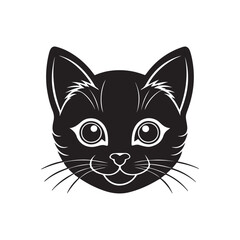 cute little cat head silhouette, black and white silhouette, vector and illustration