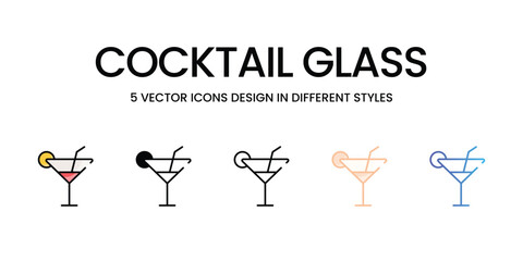 Cocktail Glass icons in different style vector stock illustration