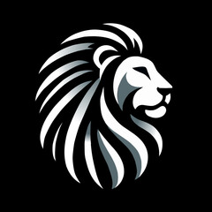A bold lion silhouette logo, with a minimalist mane designed using clean lines and subtle curves for a powerful appearance.