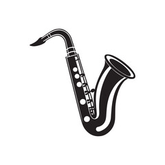 saxophone silhouette, black and white silhouette, vector and illustration