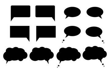 Set of black outlined speech and thought bubble icons on transparent background, perfect for comics, chat interfaces, or design elements. Icons, vector.