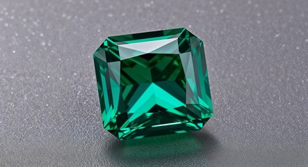 Fototapeta premium Square emerald rich green brilliance sparkling facets on a silver gray background