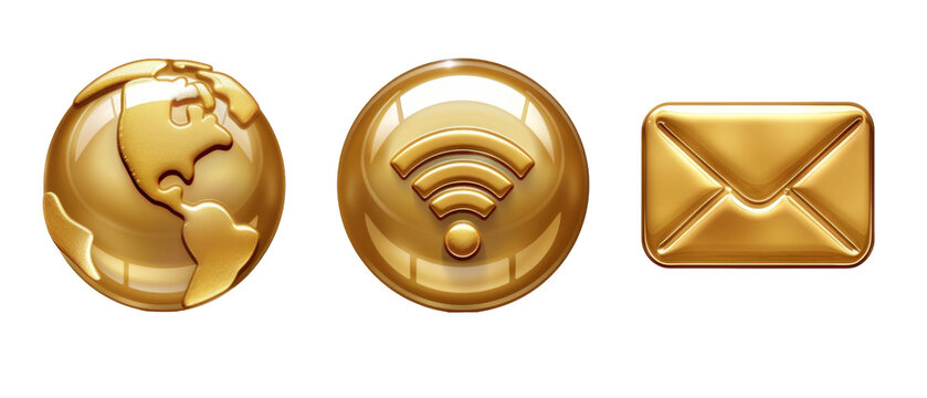 Golden globe, wifi, and email icons.