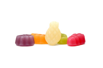 Sweet gummy candies. Colorful pastel colors. Isolated on white background