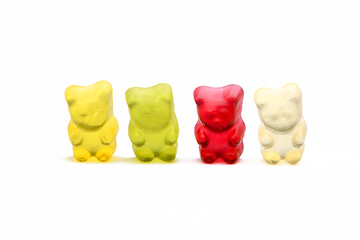 Sweet gummy candies. Colorful pastel colors. Isolated on white background