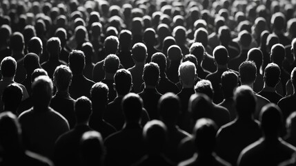 Fototapeta premium Silhouettes of a large crowd in black and white