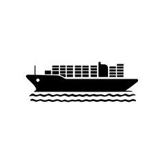 A container ship on sea icon silhouette on white background