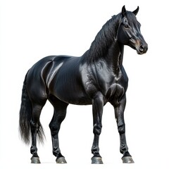 Majestic Black Horse Standing Proud against a White Background