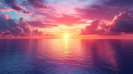 Obraz premium Serene Sunset Over Calm Ocean Waters with Vibrant Color Palette
