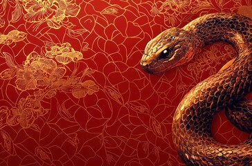 Obraz premium Detailed illustration of a snake on floral background