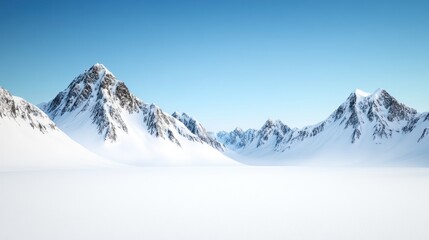 Snow-covered mountains under a clear blue sky.