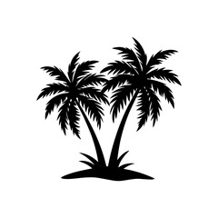 palm tree silhouette, black and white silhouette, vector and illustration