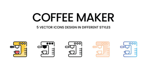 Coffee Maker icons in different style vector stock illustration