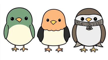 Fototapeta premium illustration of three birds on a white background