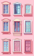Obraz premium Minimalistic pink pastel window with curtains and flowers, highlighting simple elegance and a soft, calm atmosphere