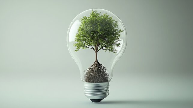 A tree growing inside a light bulb.