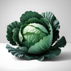Obraz premium Fresh Green Cabbage with Dew Drops Isolated on White Background