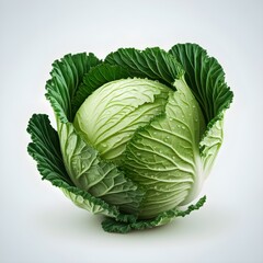 Obraz premium Fresh Green Cabbage with Dew Drops Isolated on White Background