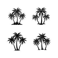 set of palm tree silhouette, black and white silhouette, vector and illustration
