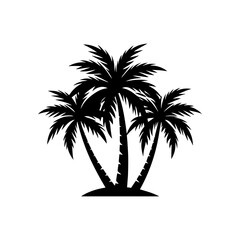 palm tree silhouette, black and white silhouette, vector and illustration