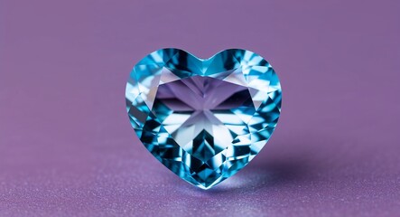 Fototapeta premium Heart shaped aquamarine soft blue radiance shimmering clarity on a soft purple background