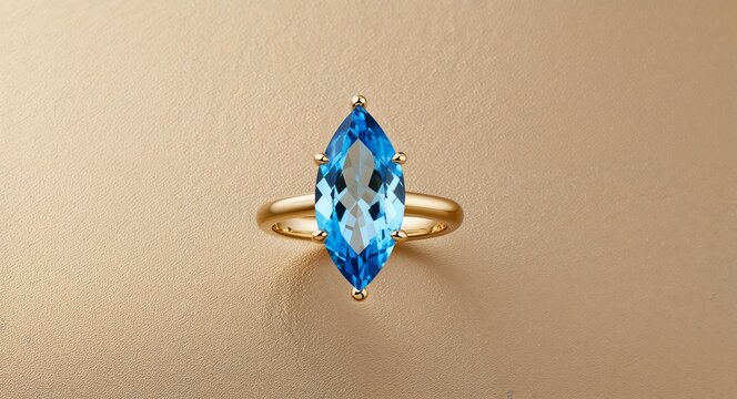 Marquise topaz bright blue brilliance smooth clarity on a light gold background