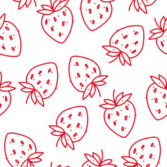 seamless pattern with red outline strawbberry