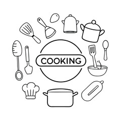 vector illustration of various cooking tools and food items