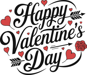 Happy Valentine's Day Typography with Hearts and Arrows