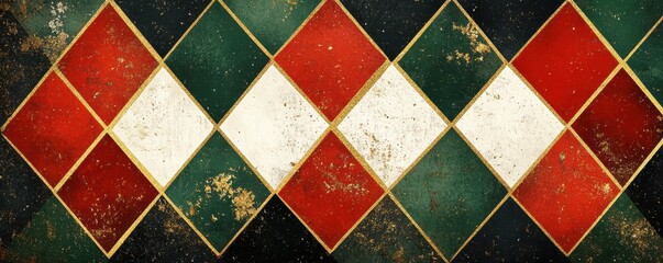 Festive red, green, and white diamond pattern with gold accents for seasonal and holiday themes