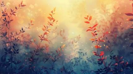 Autumnal foliage glows in soft sunset light