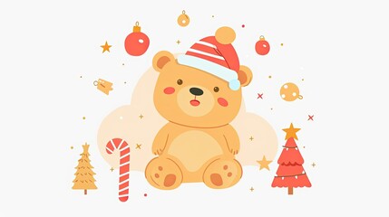 Naklejka premium A cute teddy bear wearing Christmas and a hat