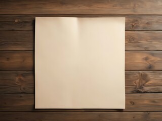 Blank Beige Paper on Rustic Brown Wooden Background