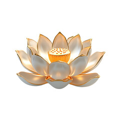 Illuminated lotus flower sculpture tranquil setting decorative art serene environment close-up perspective zen concept