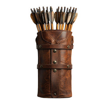 Leather quiver with arrows stacked inside isolated on transparent background png