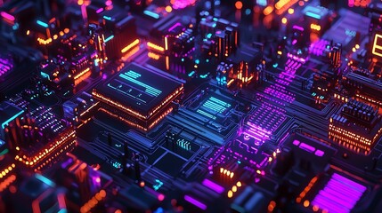 Obraz premium Blue and Purple Technology Background with Circular Patterns and Digital Elements