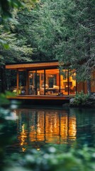 Obraz premium Serene Lakeside Cabin Retreat