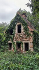 Abandoned Stone House Covered in Ivy