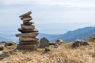 Tower made of stones on the hill