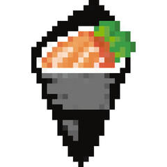 Sushi pixel art set,Japanese food, Rice and fish meal collection,Asian cuisine,8 bit,Game development, Mobile app, Pixelated Vector illustration