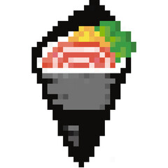 Sushi pixel art set,Japanese food, Rice and fish meal collection,Asian cuisine,8 bit,Game development, Mobile app, Pixelated Vector illustration