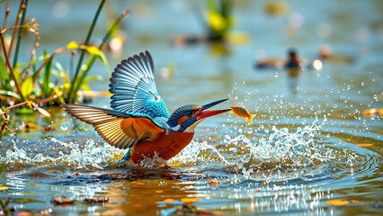 Colorful Kingfisher Diving Into A Pond