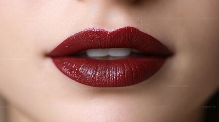 Fototapeta premium Close-up of perfectly styled lips with deep burgundy lipstick.