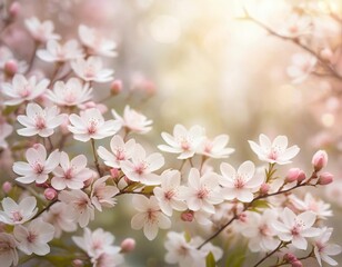 Delicate Spring Blossoms in Sunlight: Pastel Pink Flowers