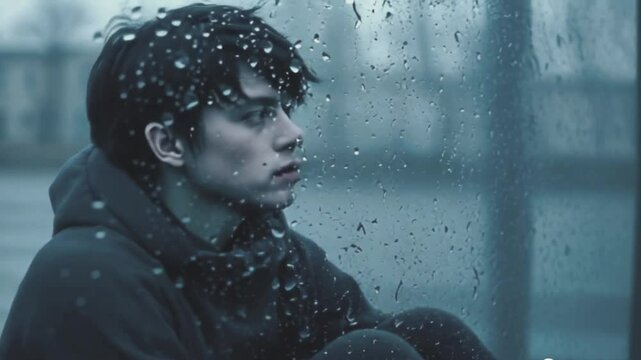 A  heartbroken young man feeling lost and alone after a painful breakup. Generative AI