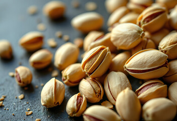 Close-up of various shelled pistachio nuts