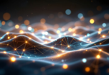 Glowing abstract landscape with interconnected lines and points of light, creating a futuristic, technological atmosphere