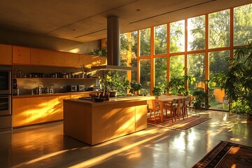 Interior of modern kitchen with island