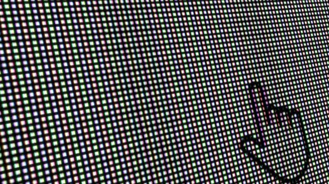 Close-up Video Text on RGB LED Screen with Yellow Frame